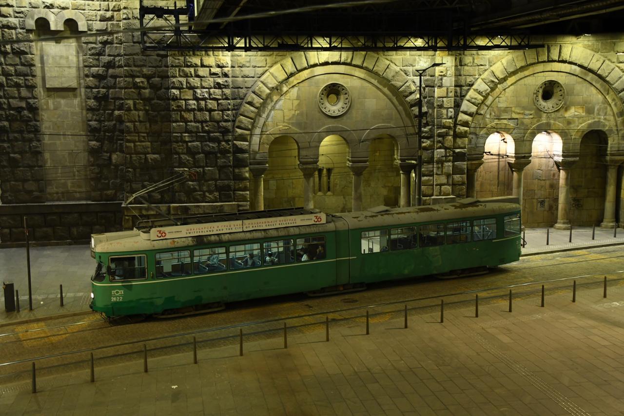 Belgrade's trams under the Brankov bridge