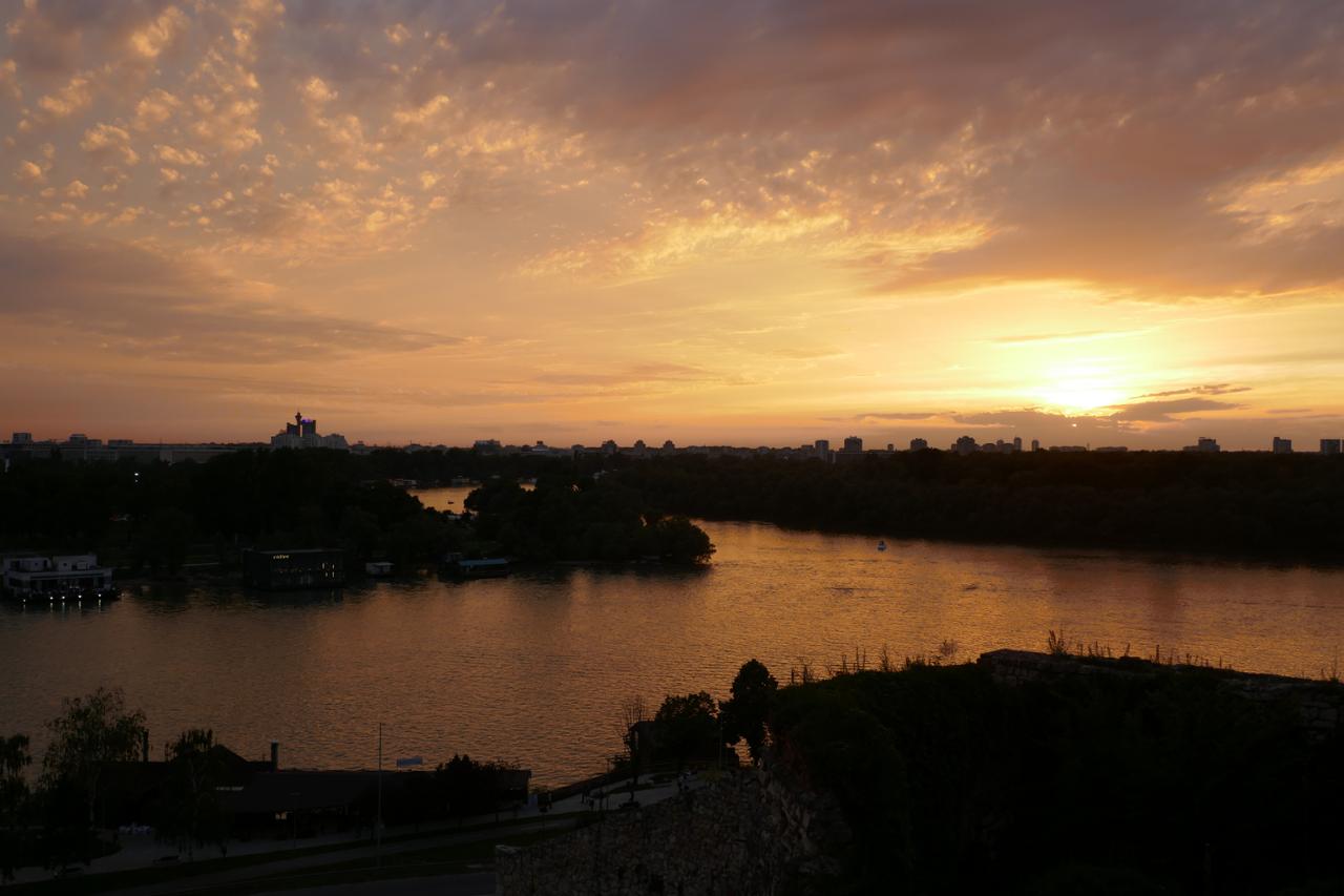 Sunset over the confluence of the Sava and the Danube